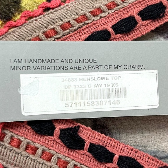 NWT Bl^nk Anthropologie Henslowe Embroidered Velvet Top Blouse Brown Multi XS - Picture 13 of 14